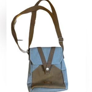 LLBean Blue Brown Rugged Classic waxed fabric Utility crossbody bag small